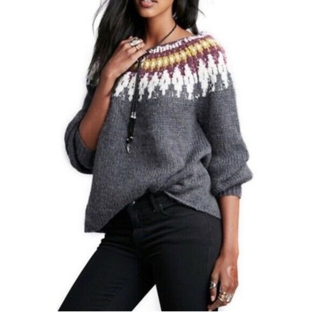 Free People Boat Neck Baltic Sweater Gray Size XS